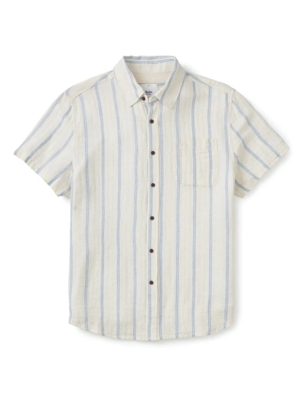Katin Cream Short-Sleeve Button-Up Shirt with Blue Stripes